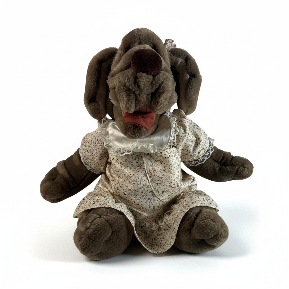 Vintage 1981 Ganz Bros Bloodhound Plush Dog Brown Floral Dress Bloomers 80s Toy